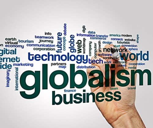 Globalism word cloud concept on grey background