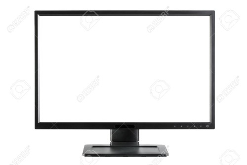 Black monitor with blank white screen isolated on white background